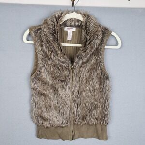 Y2K Arizona Women's Size S Faux Fur‎ Vest Tan Brown Mob Boss Wife Italian Glam
